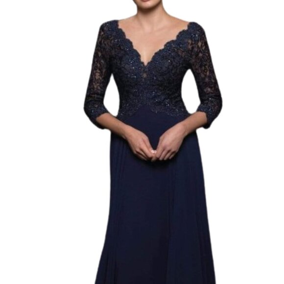 NWT Marsoni by Colors M225 Sheer/Lace Evening Dress Navy size 4 - Picture 1 of 8